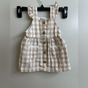 Nicole Miller Tan and White Gingham Kids Dress